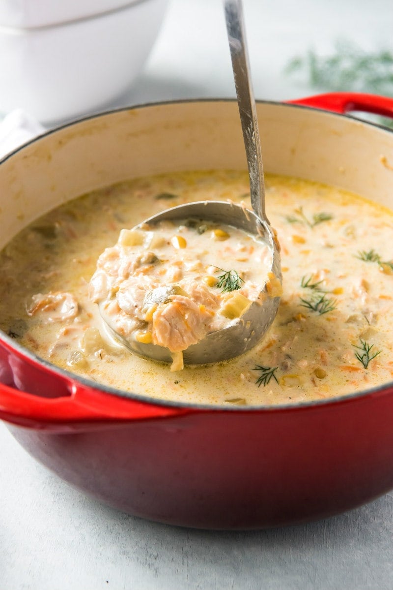 Serving Salmon Chowder