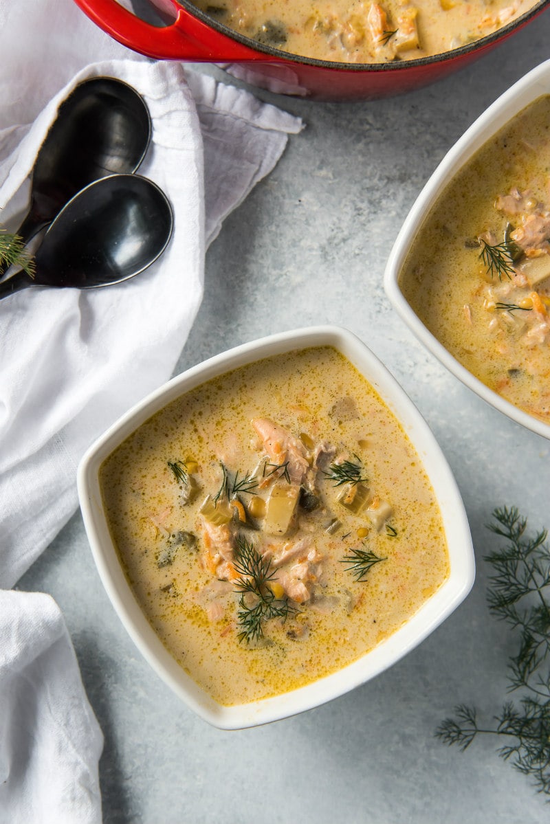 Serving Salmon Chowder