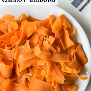 pinterest image for orange glazed carrot ribbons