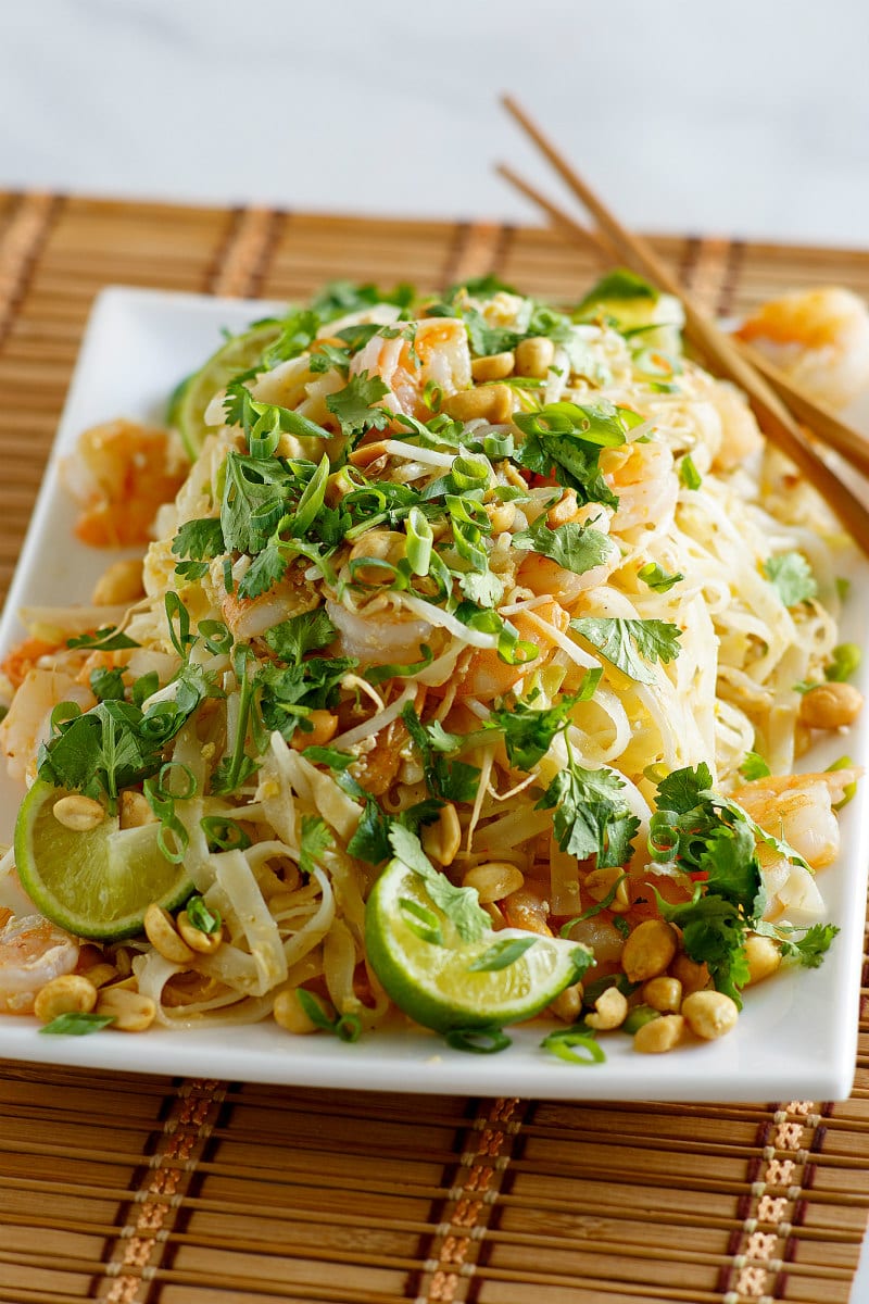 Serving dish of Pad Thai Shrimp