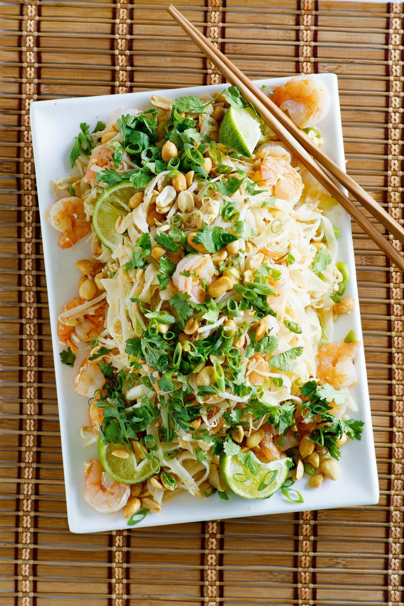 Serving platter of Pad Thai Shrimp