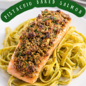 pinterest image for pistachio baked salmon