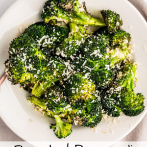 pinterest image for roasted broccoli with asiago