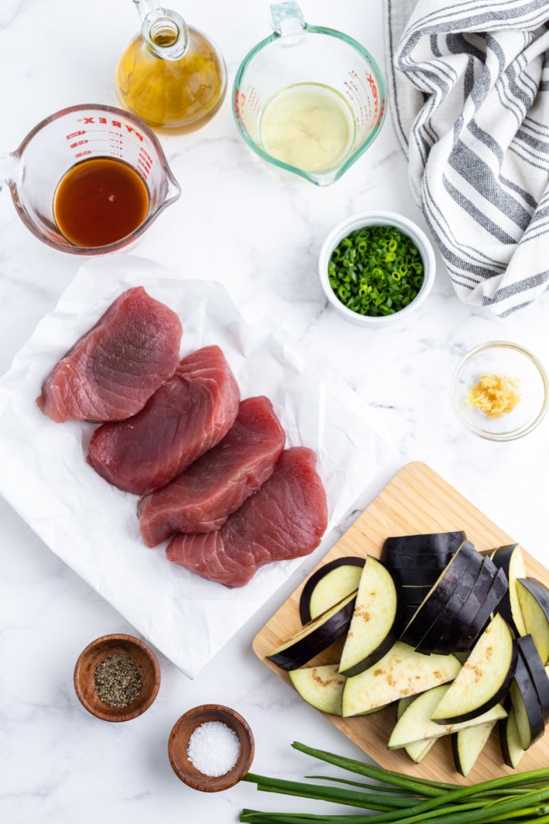 ingredients displayed for making seared asian tuna