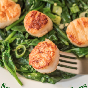 pinterest image for seared jumbo scallops