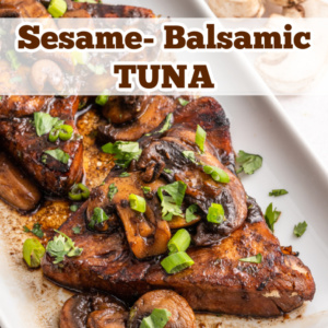 pinterest image for sesame balsamic tuna