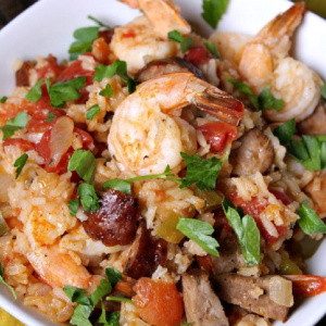 pinterest image for shrimp jambalaya