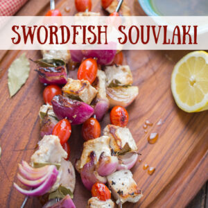 pinterest image for swordfish souvlaki