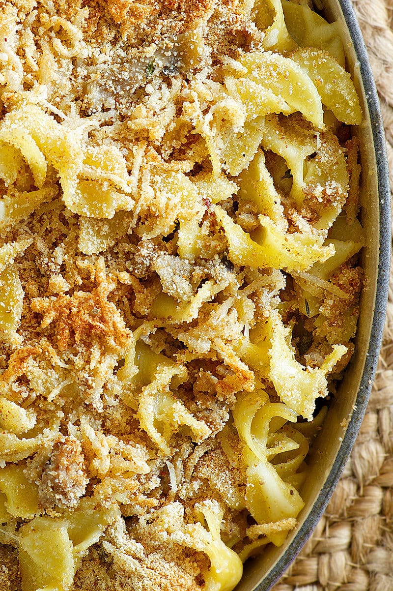 Turkey Noodle Casserole in a casserole dish