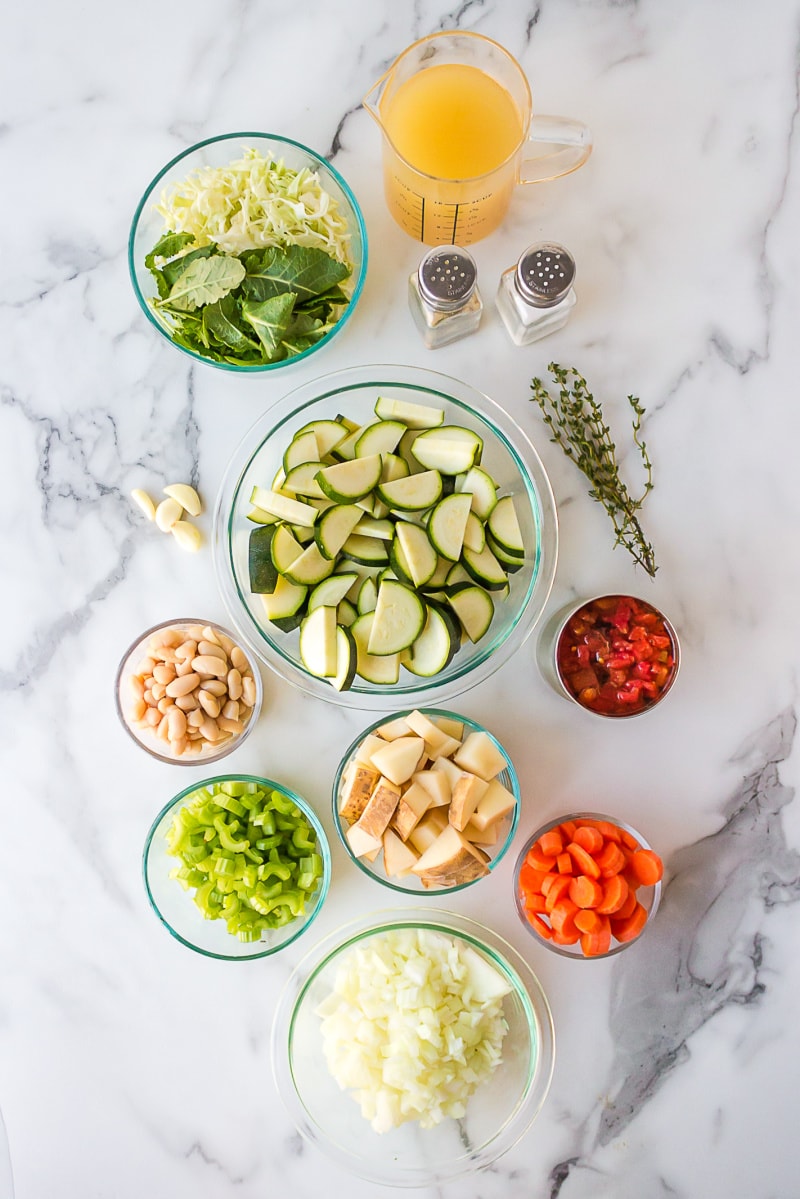 ingredients displayed for making tuscan vegetable soup