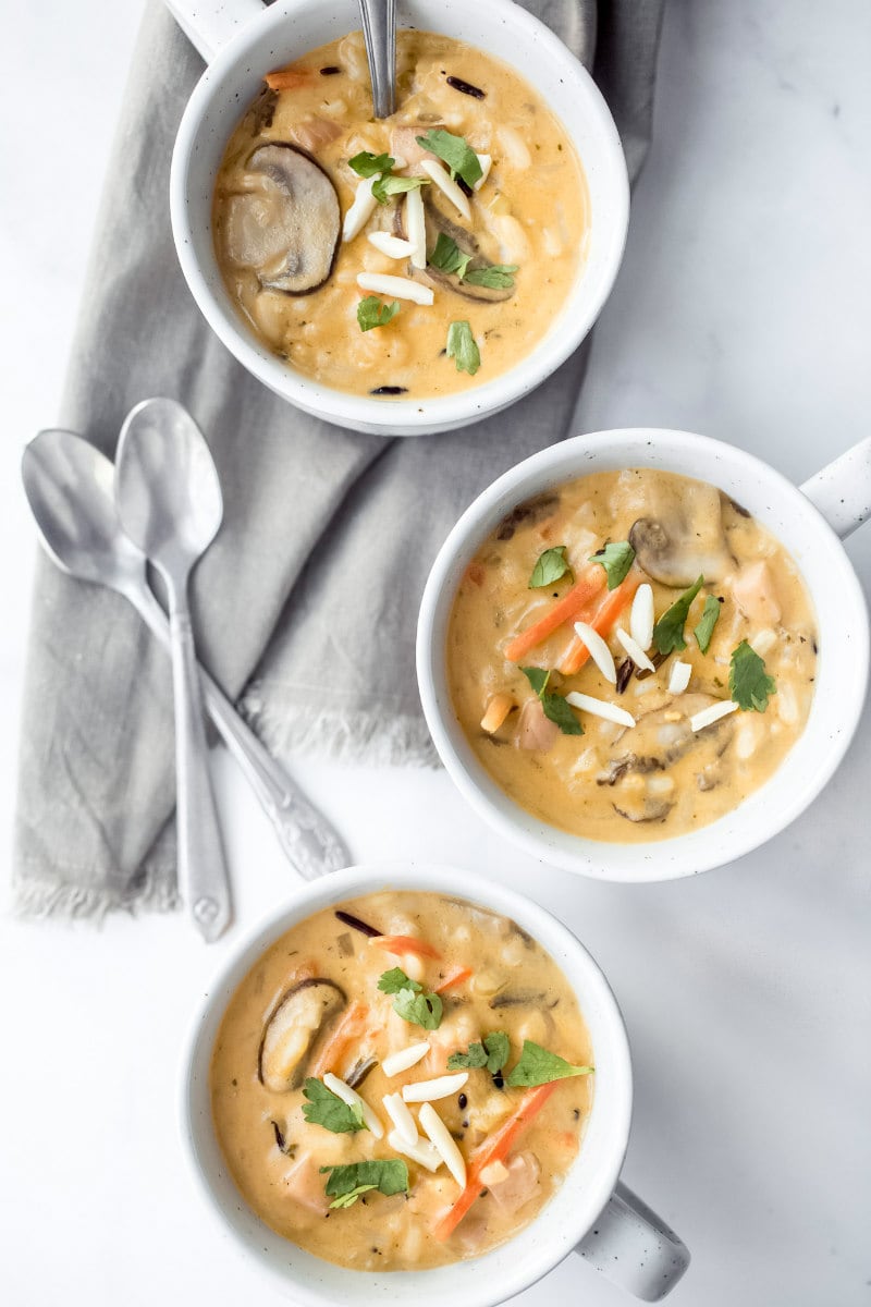 bowls of wild rice soup