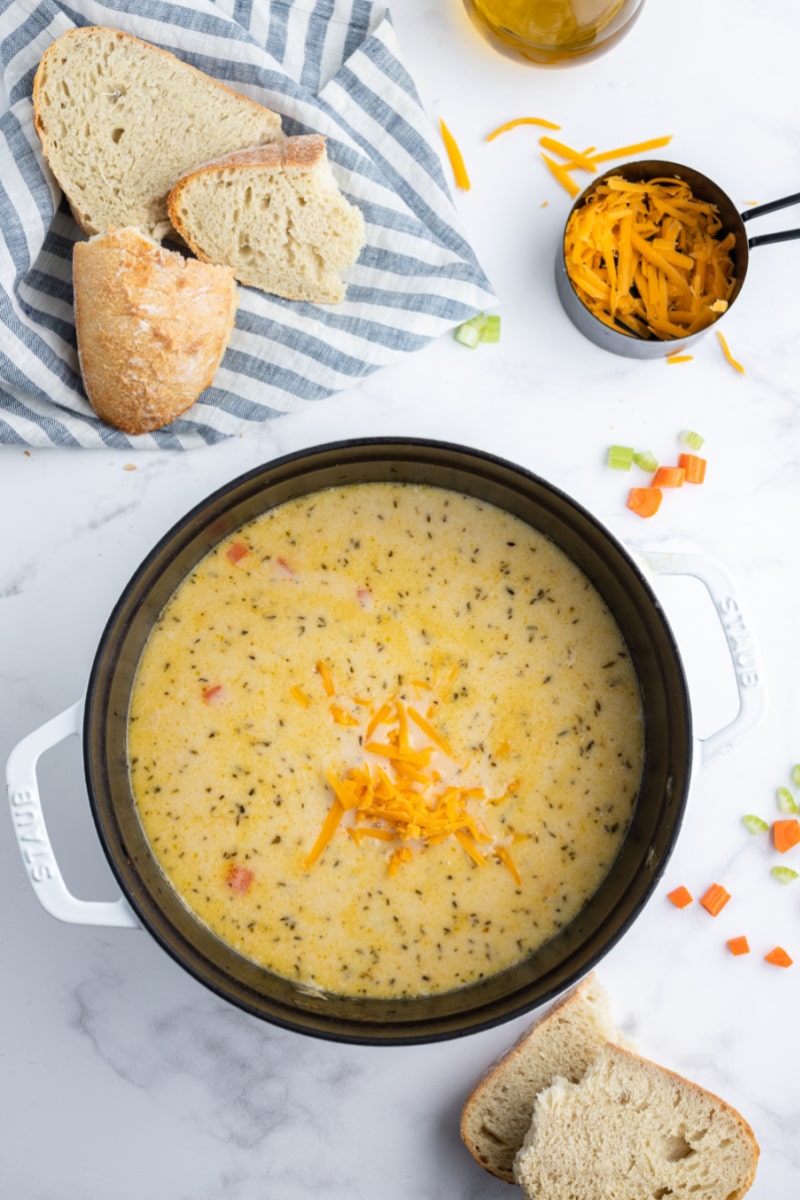 beer cheese soup in a pot