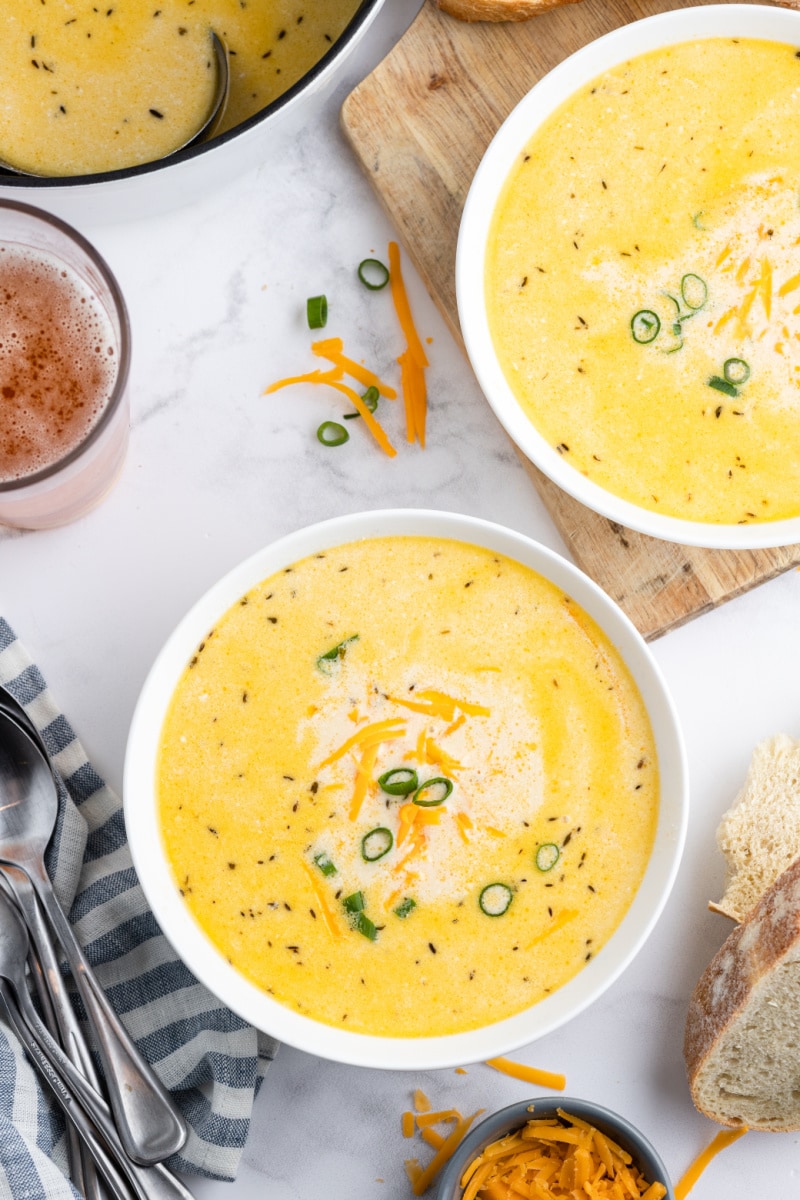 bowls of beer cheese soup