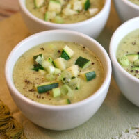zucchini and rosemary soup in bowls