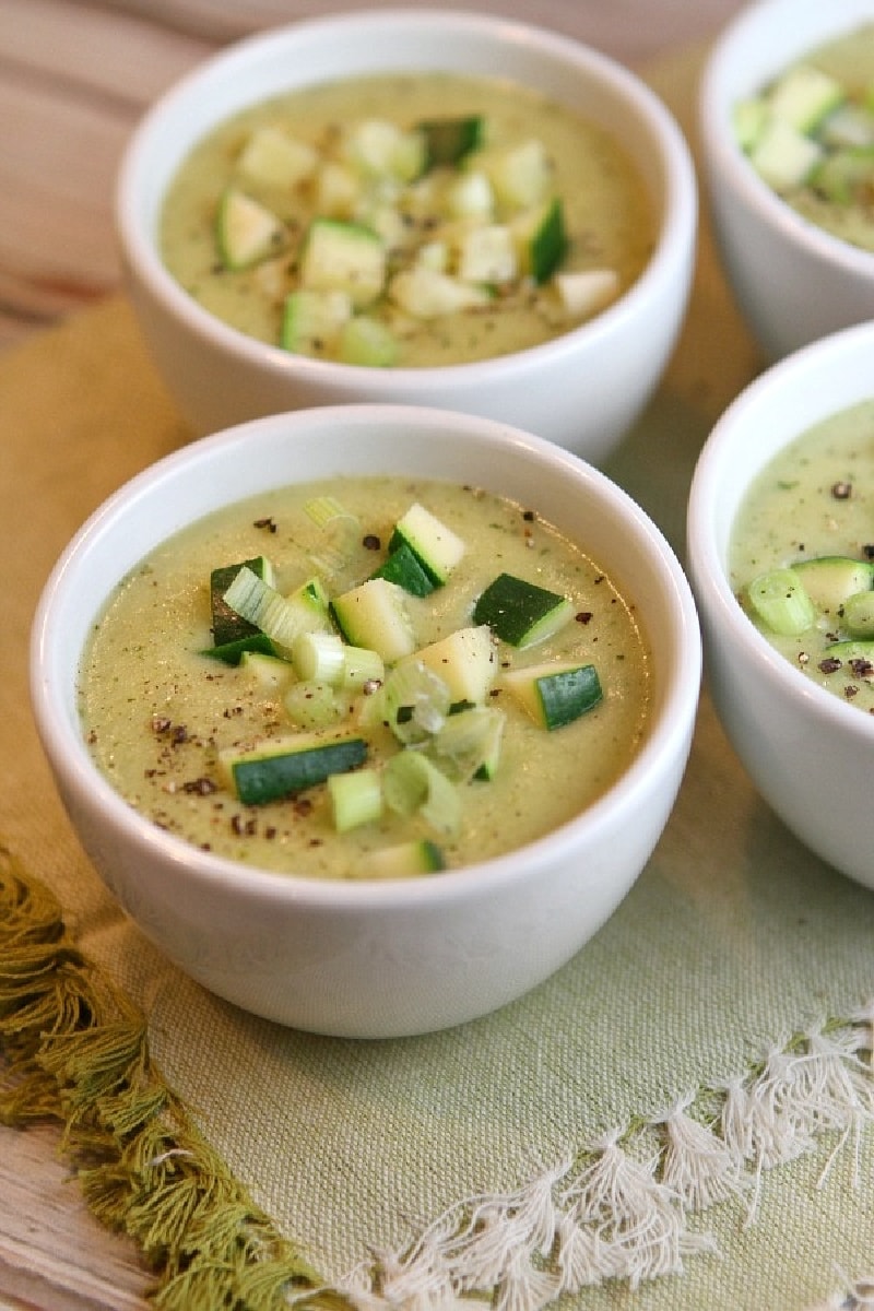 zucchini and rosemary soup in bowls