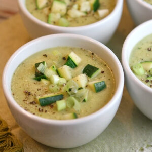 pinterest image for zucchini and rosemary soup