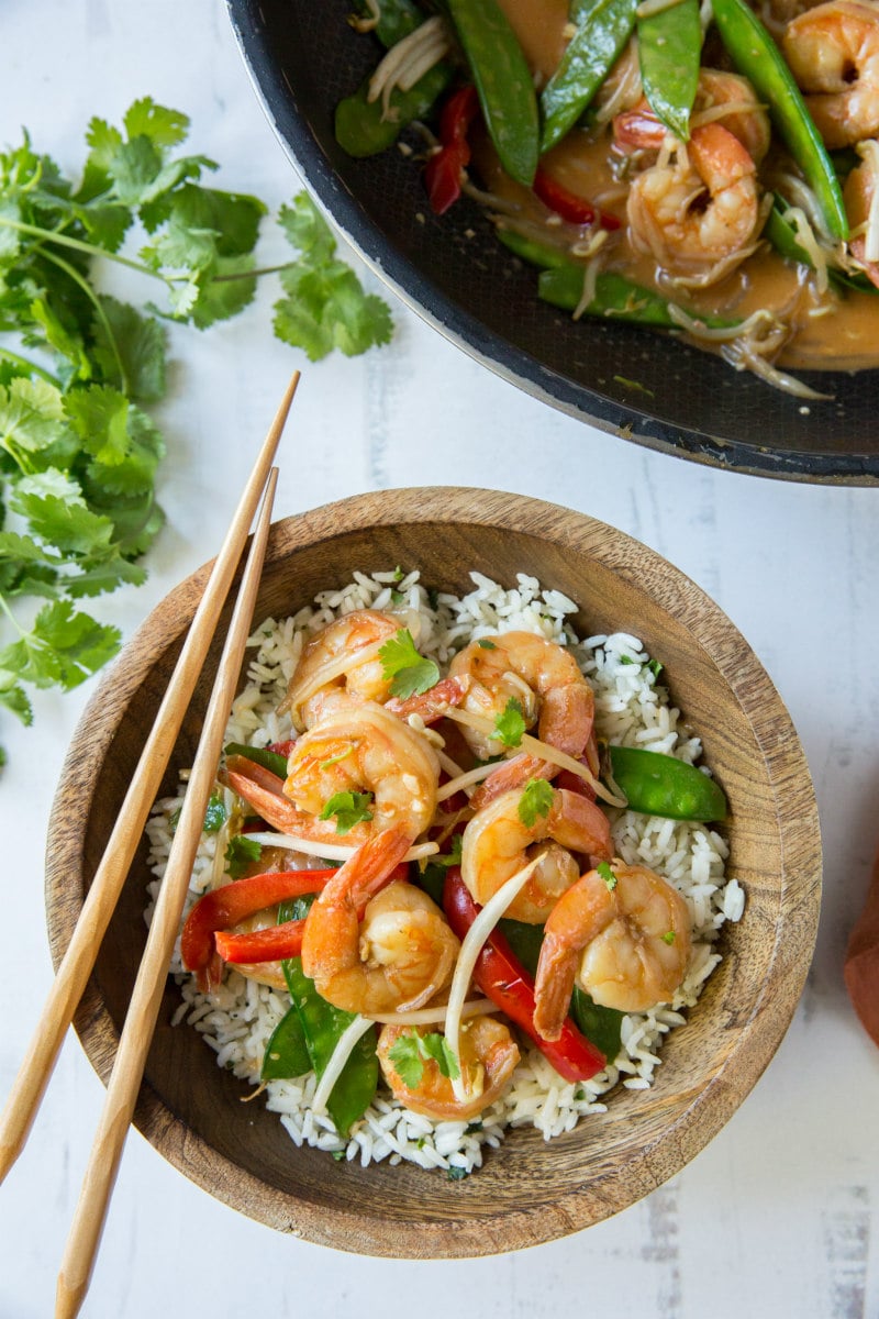 Coconut Curry Stir Fried Shrimp served over rice