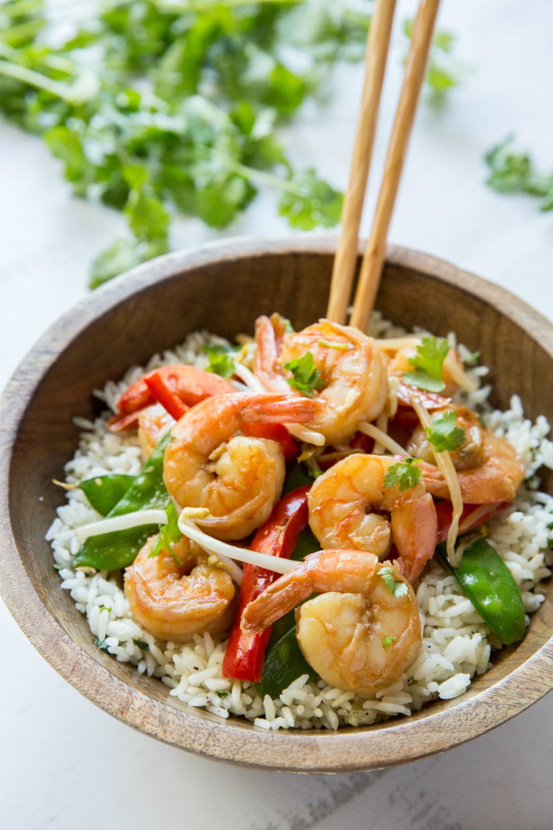 Chopsticks with Coconut Curry Stir Fried Shrimp over rice