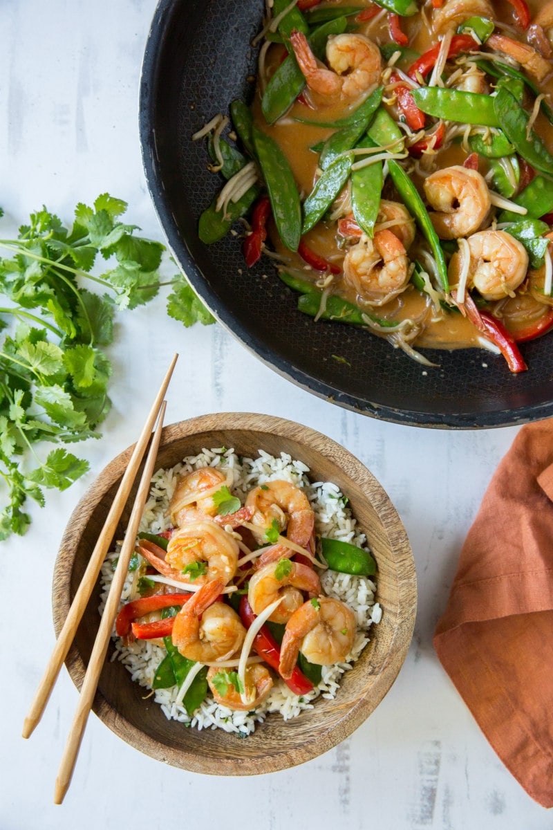 Serving Coconut Curry Stir Fried Shrimp