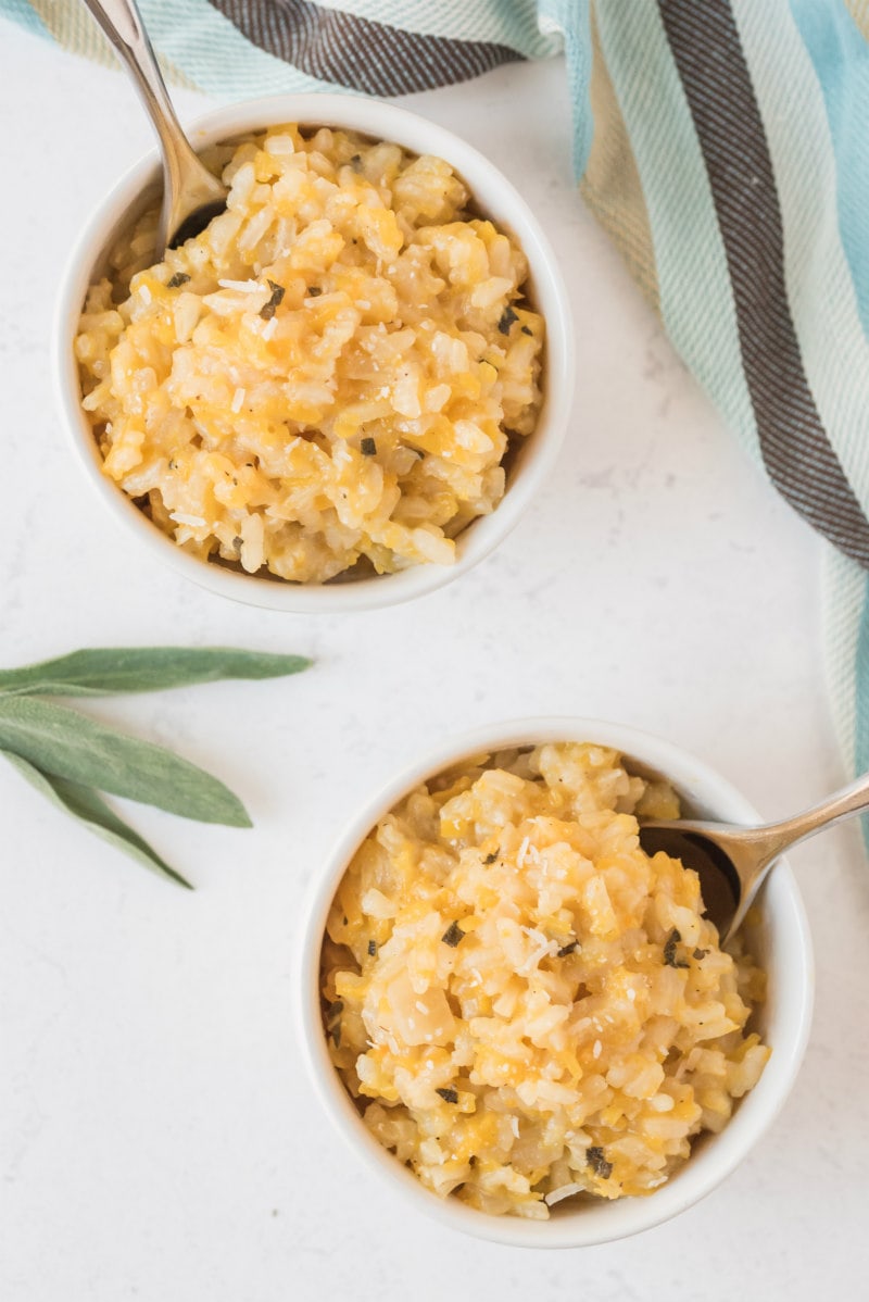two bowls of butternut squash risotto