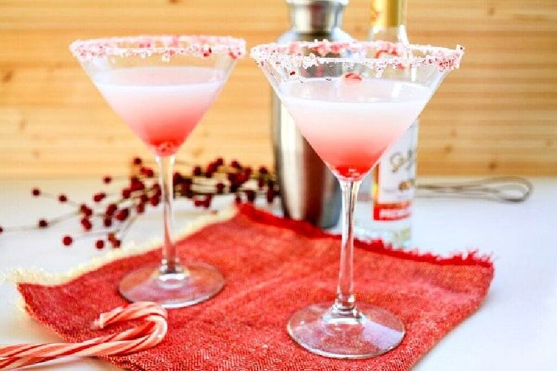 two candy cane martinis