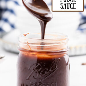 pinterest image for chocolate fudge sauce