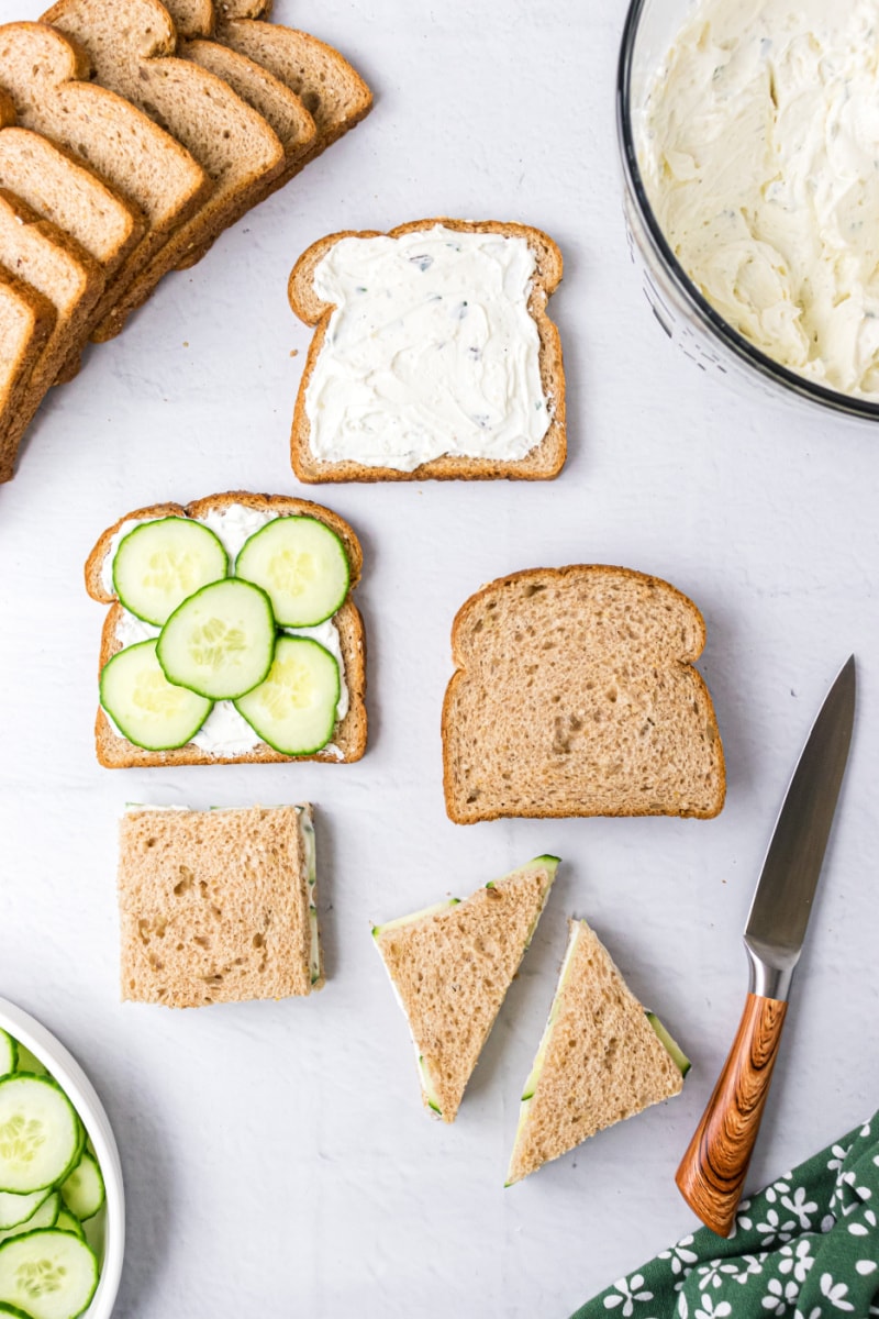 photo showing how to assemble goat cheese finger sandwiches