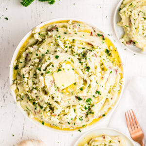 blue cheese mashed potatoes in bowls