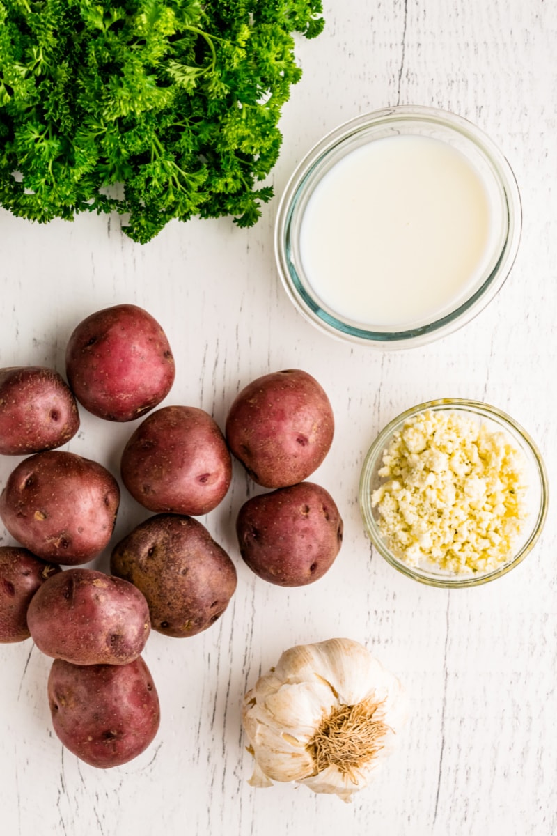 ingredients displayed for making mashed potatoes