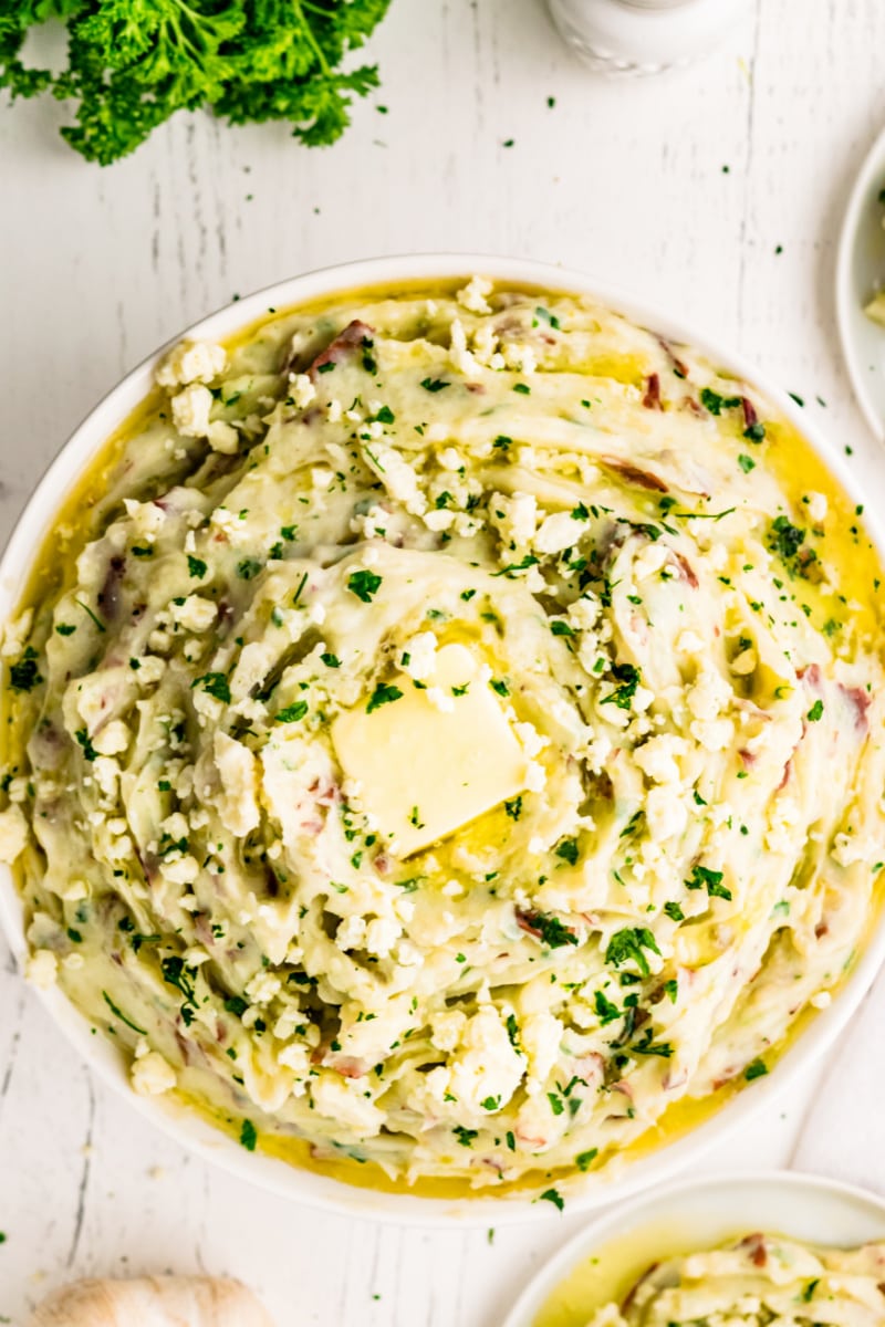 blue cheese mashed potatoes in a bowl