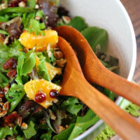 mixed green salad with oranges dried cranberries and pecans