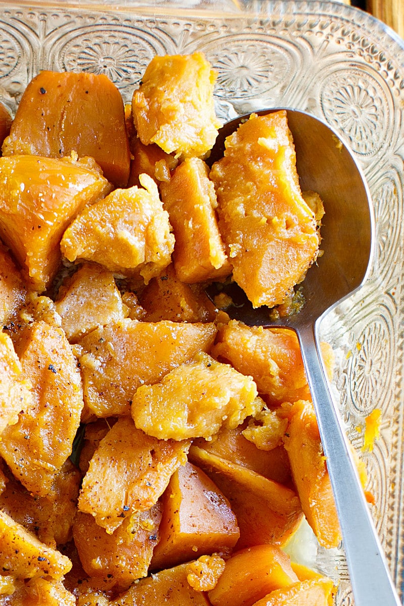 Orange Yams in a casserole dish