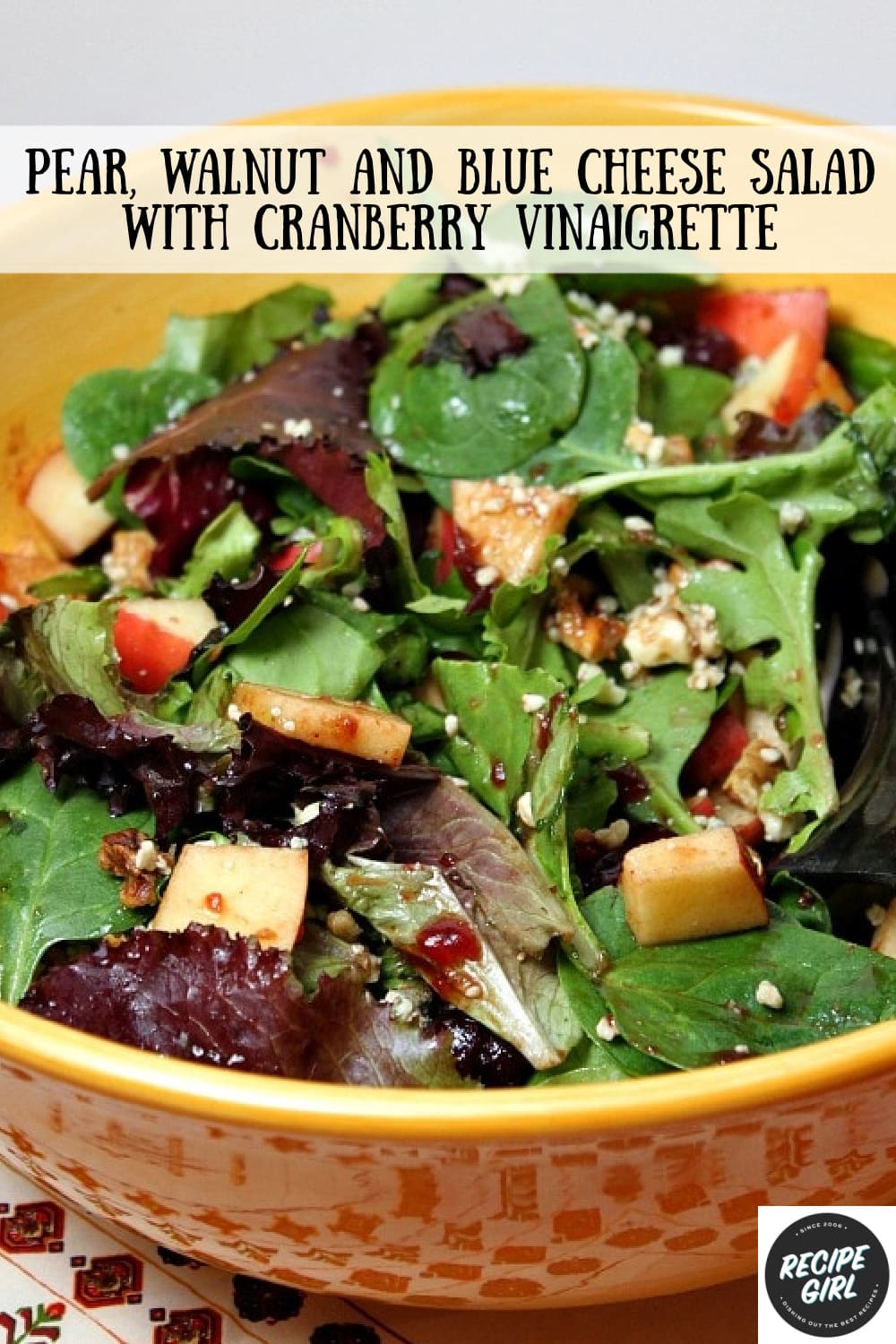 Pear, Walnut & Blue Cheese Salad with Cranberry Vinaigrette Recipe Girl
