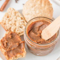 pumpkin butter in jar and on biscuits
