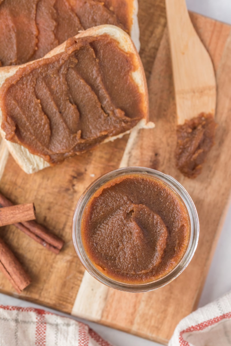 pumpkin butter in jar and on slice of toast