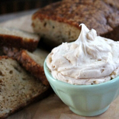 spiced pear butter in a green dish