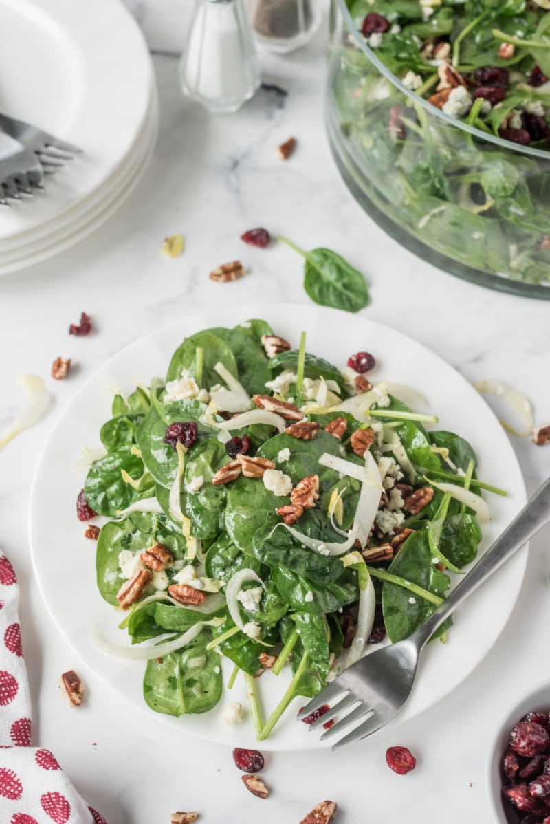 serving on a plate of Spinach and Endive Salad with Blue Cheese and Pecans