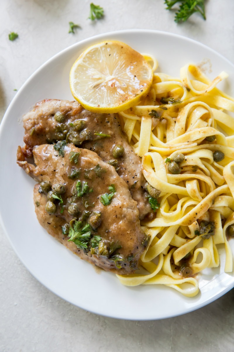 Veal Piccata served with pasta