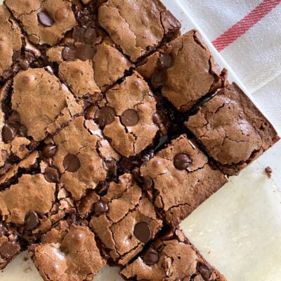 Deep Dark Brownies Cut into Pieces