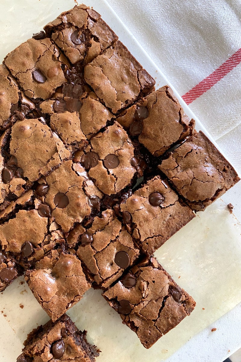 Deep Dark Brownies Cut into Pieces