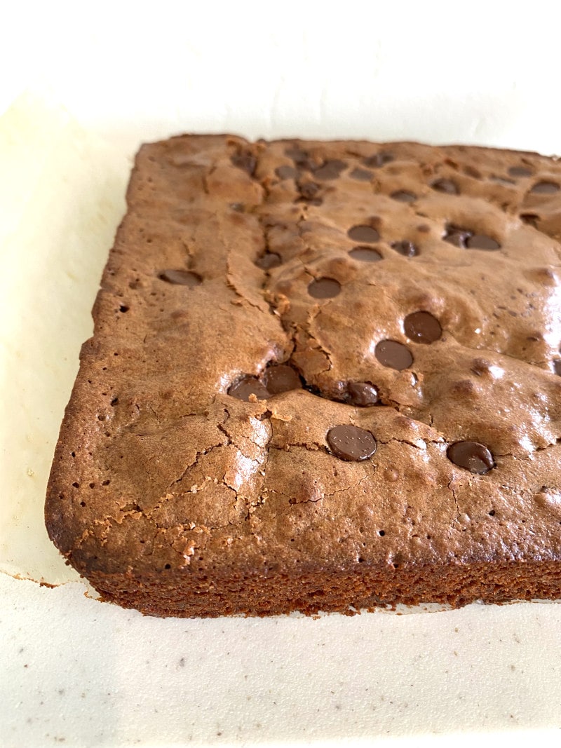 Deep Dark Brownies ready to cut