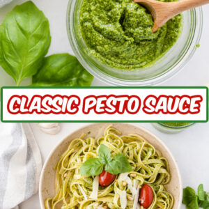 pinterest image for classic pesto sauce