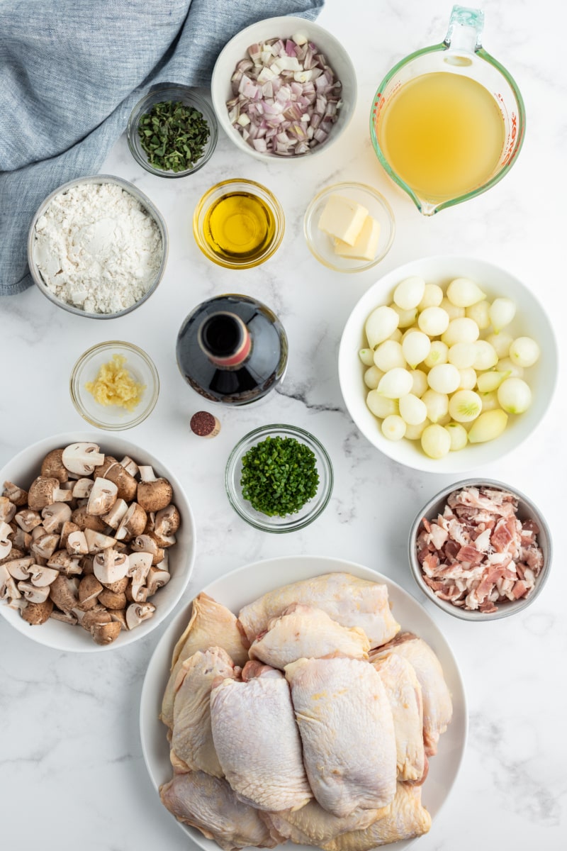 ingredients displayed for coq au zin