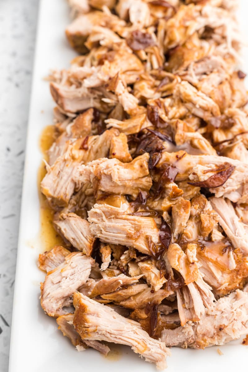 platter of pork roast shredded with sauce