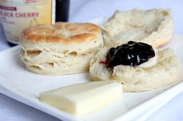 buttermilk biscuits warm with butter and jam