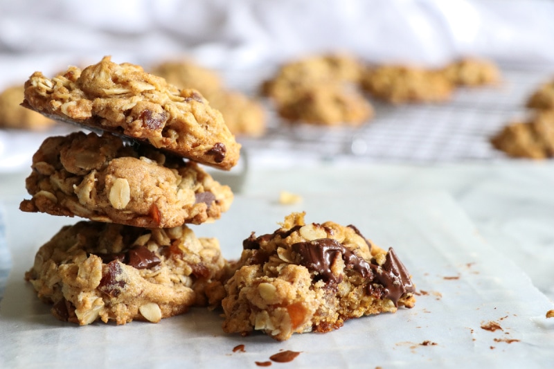 stack of chocolate chip oatmeal cookies