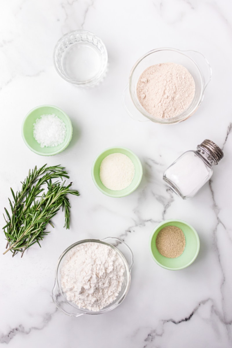 ingredients displayed for making rosemary sea salt italian bread