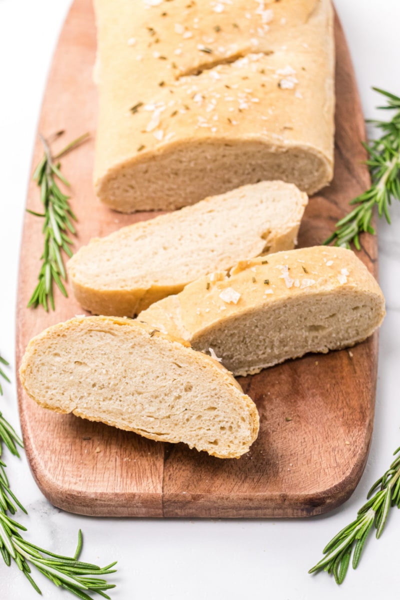 rosemary sea salt italian bread loaf cut into slices