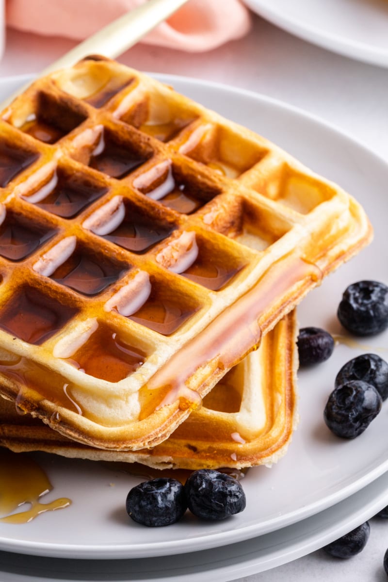 close up waffle with syrup