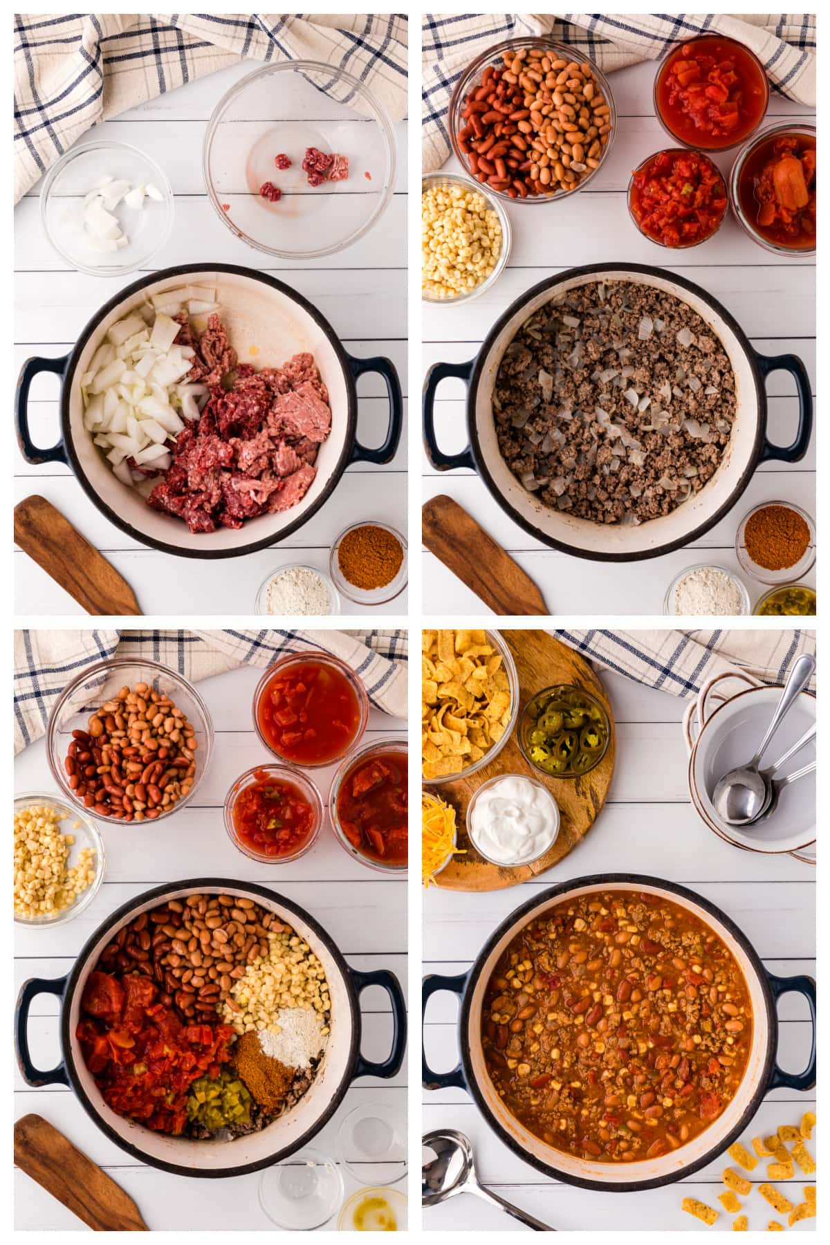 four photos showing how to make taco soup